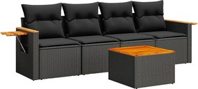vidaXL Set mobilier de grădină cu perne, 5 piese, negru, poliratan