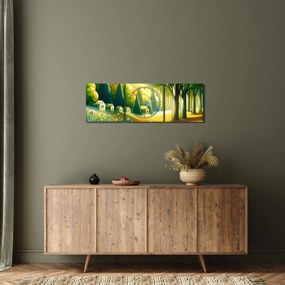 Tablou - Sat în galben-verde (cu ceas) (90x30 cm)