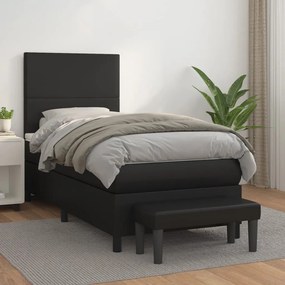 3137515 vidaXL Pat box spring cu saltea, negru, 90x190 cm, piele ecologică