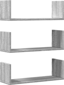vidaXL Rafturi de perete 3 buc. gri sonoma 58x18x18 cm lemn prelucrat