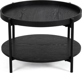 Măsuță de cafea neagră rotundă cu aspect de lemn de stejar ø 64 cm Hagen – Bonami Essentials