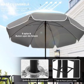 Outsunny Set de Mobilier de Grădină din 6 Piese cu Umbrelă de Soare,  Masă și Scaune Pliante, Ф80x70 cm, Gri | Aosom Romania