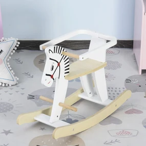 HOMCOM Căluț Balansoar Clasic din Lemn pentru Copii 1-3 Ani, Design Sigur cu Margine și Suport pentru Picioare, 68x26.5x48cm, Alb | Aosom Romania