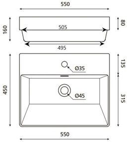 Bathco 0062 - Lavoar încastrat FUNCHAL 55x45 cm porțelan/alb