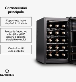 Klarstein Silent Vino 15 Uno, răcitor de vinuri, 39 l / 15 sticle, 5-18 °C, tactil