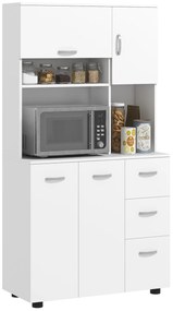 HOMCOM Dulap de bucătărie cu multiple spații 4 uși 3 sertare etajeră + blat mare 89L x 39,5l x 168H cm alb | Aosom Romania