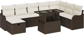 vidaXL Set de canapele pentru grădină cu pernă 9 pcs Maro Rattan poli