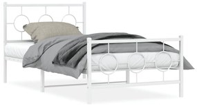 376288 vidaXL Cadru de pat metalic cu tăblie de cap/picioare, alb, 100x200 cm