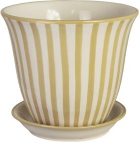 Ghiveci din ceramică pictat manual cu dungi, Ø 22 x H 18,5 cm, galben, „Miriam"