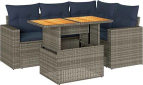 vidaXL Set canapea de grădină cu perne, 5 piese, gri, poliratan