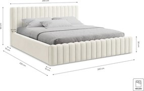 Pat matrimonial argintiu tapițat cu spațiu de depozitare cu somieră 180x200 cm Lemi – Makamii