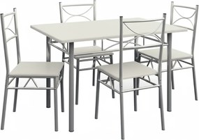 Jurhan Set de mese de dining PAUL, 5 bucăți, catifea albă