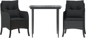 vidaXL Set mobilier de grădină cu perne, 3 piese, negru, poliratan