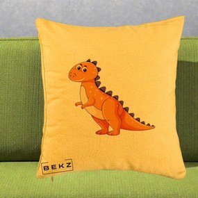 Perna Decorativa T-Rex Portocaliu, 40x40 cm, Galben, Husa Detasabila, Perna Inclusa, BEKZ®