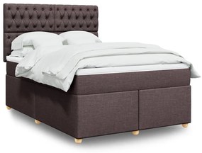 vidaXL Pat box spring cu saltea, maro închis, 140x200 cm, textil