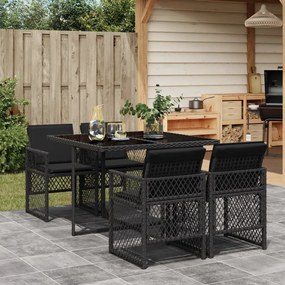 vidaXL Set mobilier de grădină cu perne, 5 piese, negru, poliratan