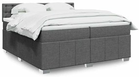 vidaXL Pat box spring cu saltea, gri închis, 200x200 cm, textil