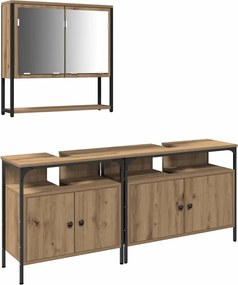 vidaXL Set de mobilier pentru baie cu raft 3 pcs Maro Lemn compozit