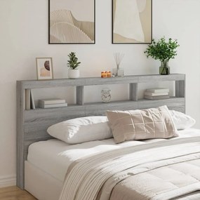 vidaXL Tăblie de pat cu dulap și LED, gri sonoma, 200x17x102 cm