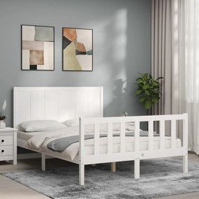 3192602 vidaXL Cadru de pat cu tăblie, 140x190 cm, alb, lemn masiv