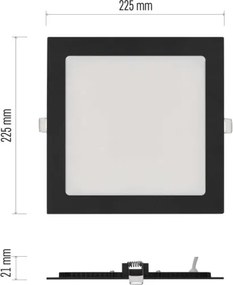 Plafonieră LED încastrată NEXXO, 18W, 230V, 3000/3500/4000K, negru, 22,5 x 22,5 cm
