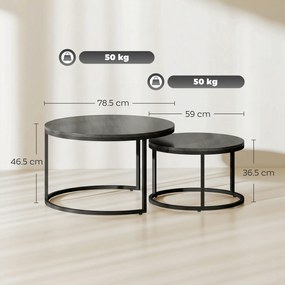 HOMCOM Set modern de 2 măsuțe de cafea, măsuțe laterale suprapuse cu cadru metalic pentru living, dormitor, birou, Negru | Aosom Romania