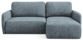 Colțar albastru prăfuit extensibil/cu spațiu de depozitare cu tapițerie din chenille (cu colț pe partea dreaptă/cu șezlong) Lilo – Makamii