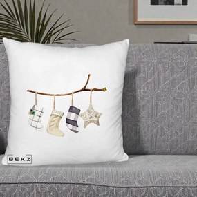 Perna Decorativa Ciorapi de Craciun pe Ramura, 40x40 cm, Alb Pufos, Husa Detasabila, Perna Inclusa, BEKZ®