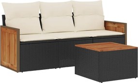vidaXL Set mobilier de grădină cu perne, 4 piese, negru, poliratan