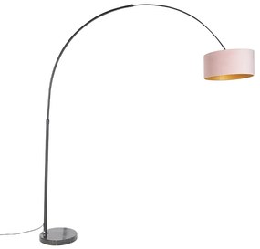 Lampă cu arc neagră cu abajur din catifea roz cu auriu 50 cm - XXL