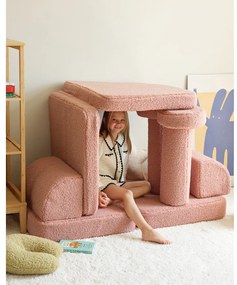 Canapea pentru copii roz cu tapițerie din țesătură bouclé 132 cm Settee – Wigiwama
