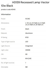 Spot LED Incastrabil Directionabil Design Modern, Vector 10w negru