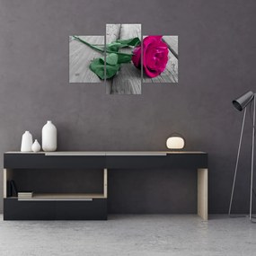 Tablou - Trandafir roz cu tulpina verde (90x60 cm)