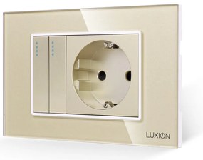 Intrerupator Dublu + Priza cu Rama din Sticla LUXION, Standard Italian, 3M