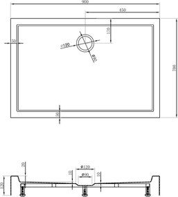 Mexen Flow+ cădiță de duș dreptunghiulară 90 x 70 cm, alb lucios - 46R107090H