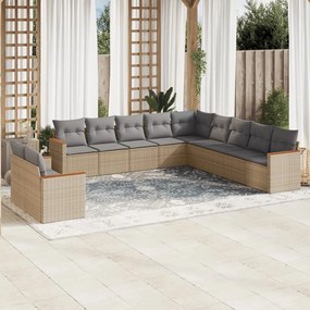 vidaXL Set canapele de grădină, 11 piese, cu perne, bej, poliratan