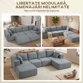 HOMCOM Canapea Modulară Secțională 294 cm, în Formă de U cu 2 Poufuri, Fără Asamblare, Gri Închis, pentru Sufragerie și Dormitor. | Aosom Romania