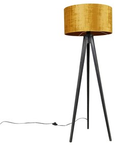 Lampă de podea cu trepied negru cu abajur auriu 50 cm - Tripod Classic
