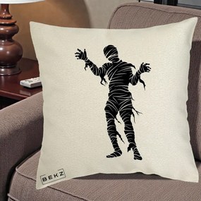 Perna Decorativa Mormii Infricosat Silueta Neagra Halloween, 40x40 cm, Ecru, Husa Detasabila, Perna Inclusa, BEKZ®