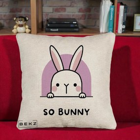 Perna Decorativa So Bunny Kawaii, 40x40 cm, Bej Canapea, Husa Detasabila, Perna Inclusa, BEKZ®