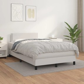 3141054 vidaXL Pat box spring cu saltea, alb, 120x200 cm, piele ecologică