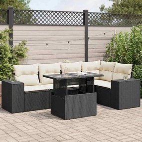 3326797 vidaXL Set mobilier de grădină cu perne, 6 piese, negru, poliratan