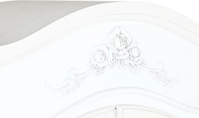 Vitrină shabby chic din lemn, alb, cu 2 uși vitrate, 3 rafturi, 2 sertare și decor cu trandafiri, finisaj patinat, 193 x 76 x 39 cm, „Magnolia”