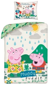 Purcelușa Peppa Muddy husa de pat 140×200cm, 70×90 cm