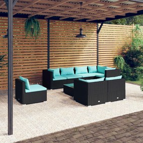 3102617 vidaXL Set mobilier de grădină cu perne, 9 piese, negru, poliratan