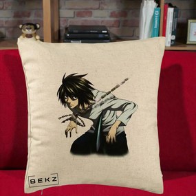 Perna Personalizata Death Note L Lawliet Lanturi, 40x40 cm, Bej, Husa Detasabila, Perna Inclusa, BEKZ®