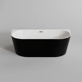 LANA Cadă de baie semi-freestanding, pentru montaj lângă perete, negru-alb, 160x80x58 cm