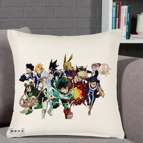 Perna Personalizata My Hero Academia Clasa 1-A Complet, 40x40 cm, Crem Reliefat, Husa Detasabila, Perna Inclusa, BEKZ®