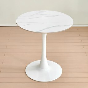 Masă de sufragerie, marmură deschisă/alb, diametru 80 cm, LORIAN