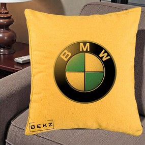 Perna Personalizata cu emblema BMW, 40x40 cm, Galben, Husa Detasabila, Perna Inclusa, BEKZ®